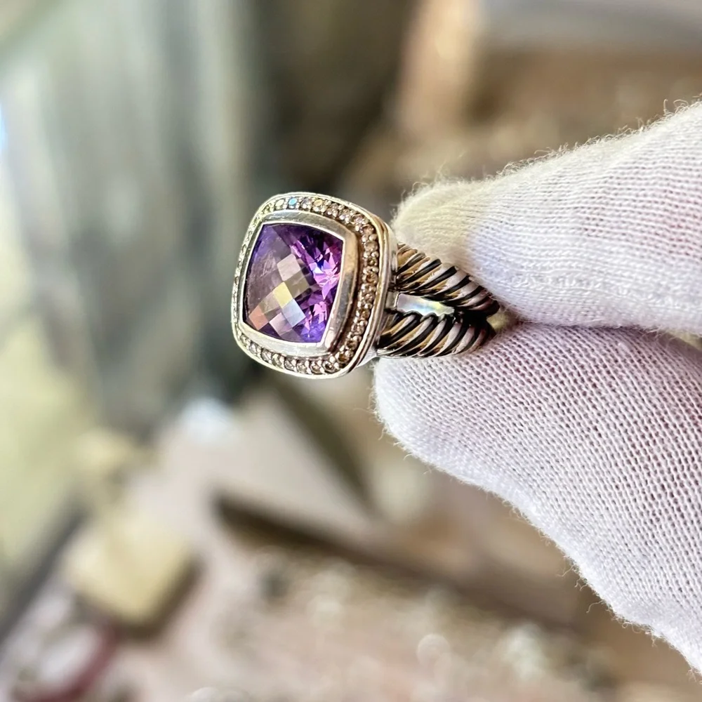 David Yurman 11mm Albion Ring with Amethyst & Diamonds 7